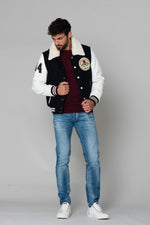 Wool jacket with leather sleeves - Image n°3