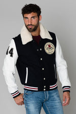 Wool jacket with leather sleeves - Image n°9