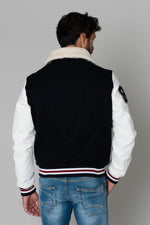 Wool jacket with leather sleeves - Image n°4