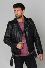 Thick vachetta leather, asymmetrical zip-Schott's LCICON2 Black. - Image n°1