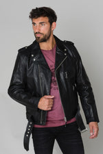 Thick vachetta leather, asymmetrical zip-Schott's LCICON2 Black. - Image n°1