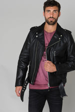Thick vachetta leather, asymmetrical zip-Schott's LCICON2 Black. - Image n°4