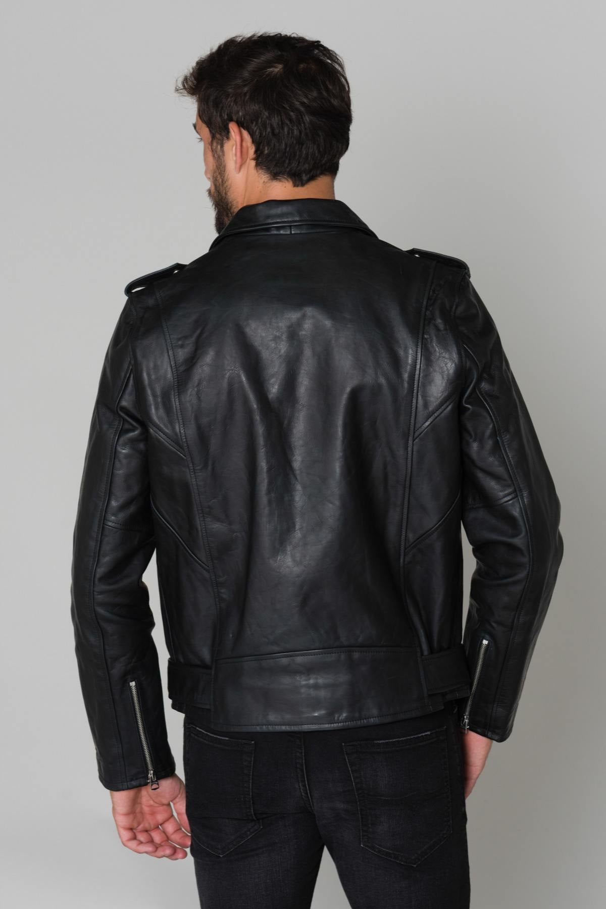Thick vachetta leather, asymmetrical zip-Schott's LCICON2 Black. - Image n°6