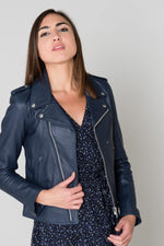 Schott's navy lambskin Perfecto: slim, sleek, and effortlessly bold. - Image n°1