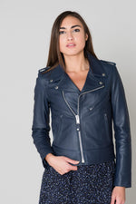 Schott's navy lambskin Perfecto: slim, sleek, and effortlessly bold. - Image n°3