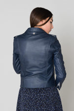 Schott's navy lambskin Perfecto: slim, sleek, and effortlessly bold. - Image n°6
