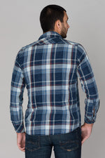 Blue long-sleeved checked shirt - Image n°4