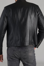 Black lambskin café racer with skinny fit, Mao collar, zipped sleeves. - Image n°5