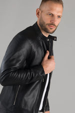Black lambskin café racer with skinny fit, Mao collar, zipped sleeves. - Image n°2