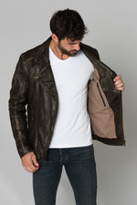 Brown men's biker jacket - Image n°7
