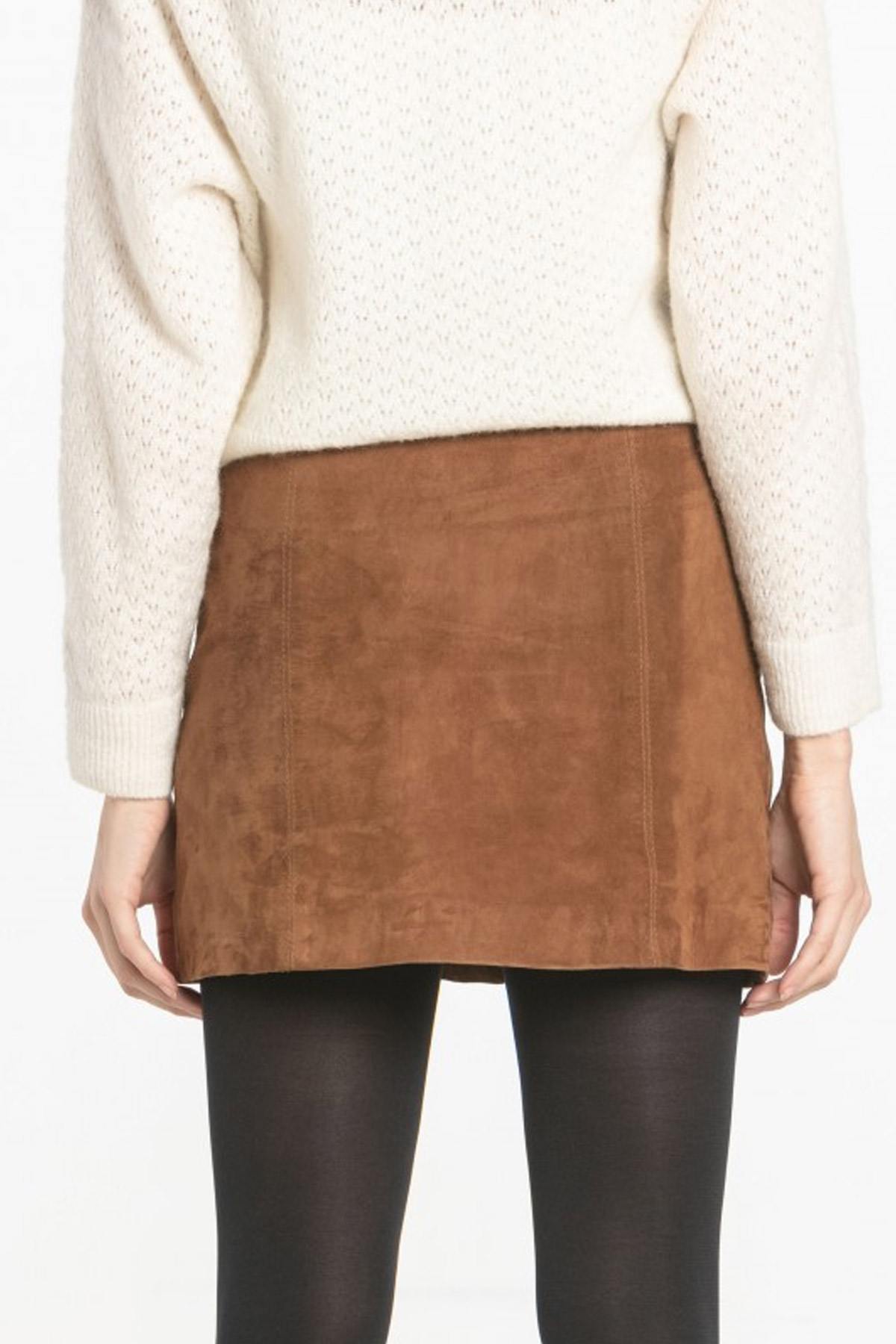 High-waisted velvet suede leather skirt - Image n°5