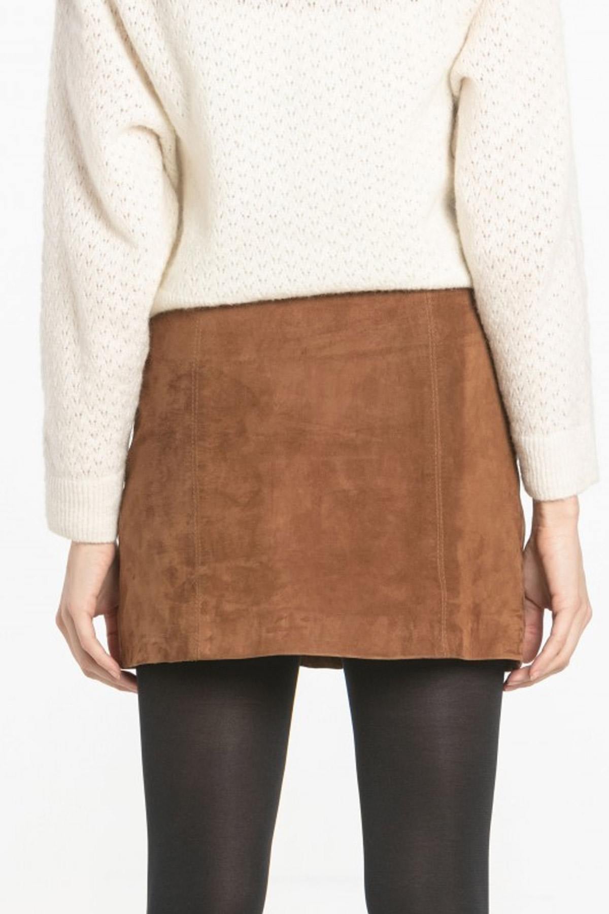 High-waisted velvet suede leather skirt - Image n°5