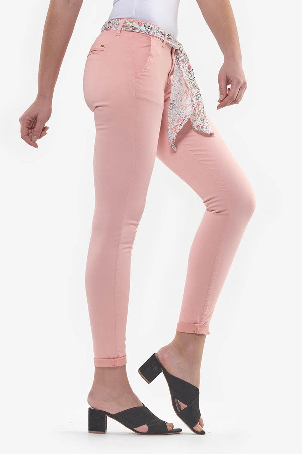 Slim peach chinos with scarf belt - Image n°1