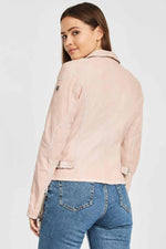 Women's pale pink vegetable-tanned Biker Jacket - Image n°4