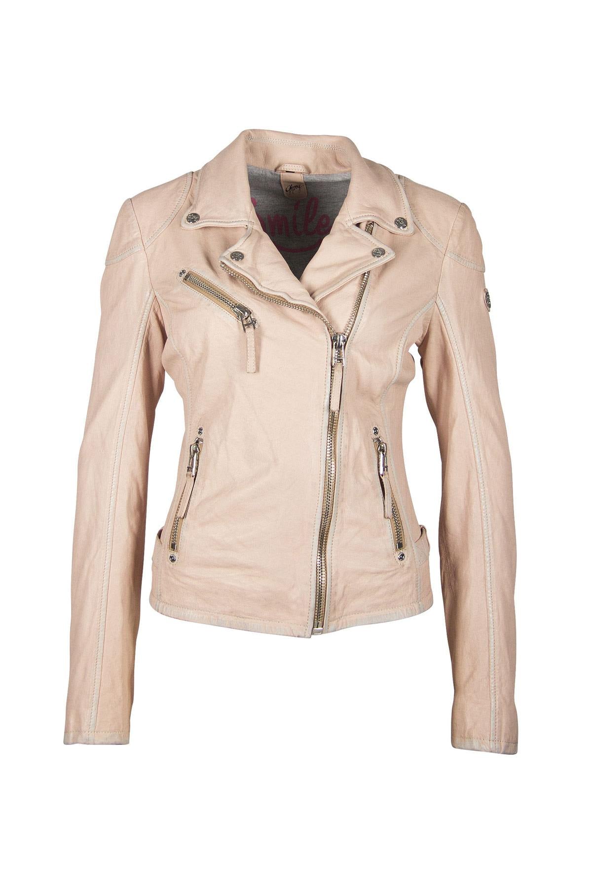 Women's pale pink vegetable-tanned Biker Jacket - Image n°6