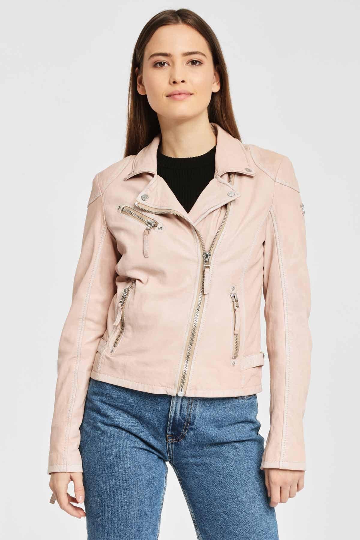 Pale Pink Women's Biker Jacket - Image n°1