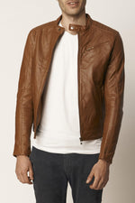 Men's biker style leather with snap collar - Image n°5