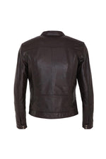 Brown leather jacket with snap collar - Image n°3