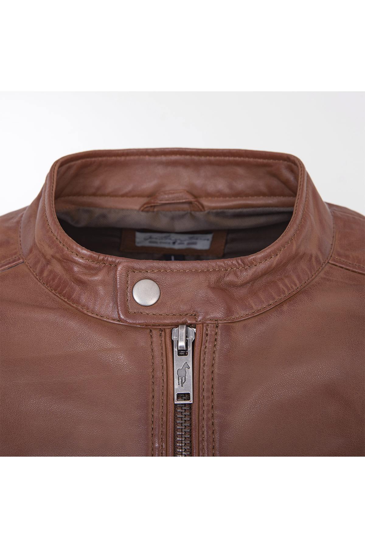 Cognac leather jacket for men - Image n°2