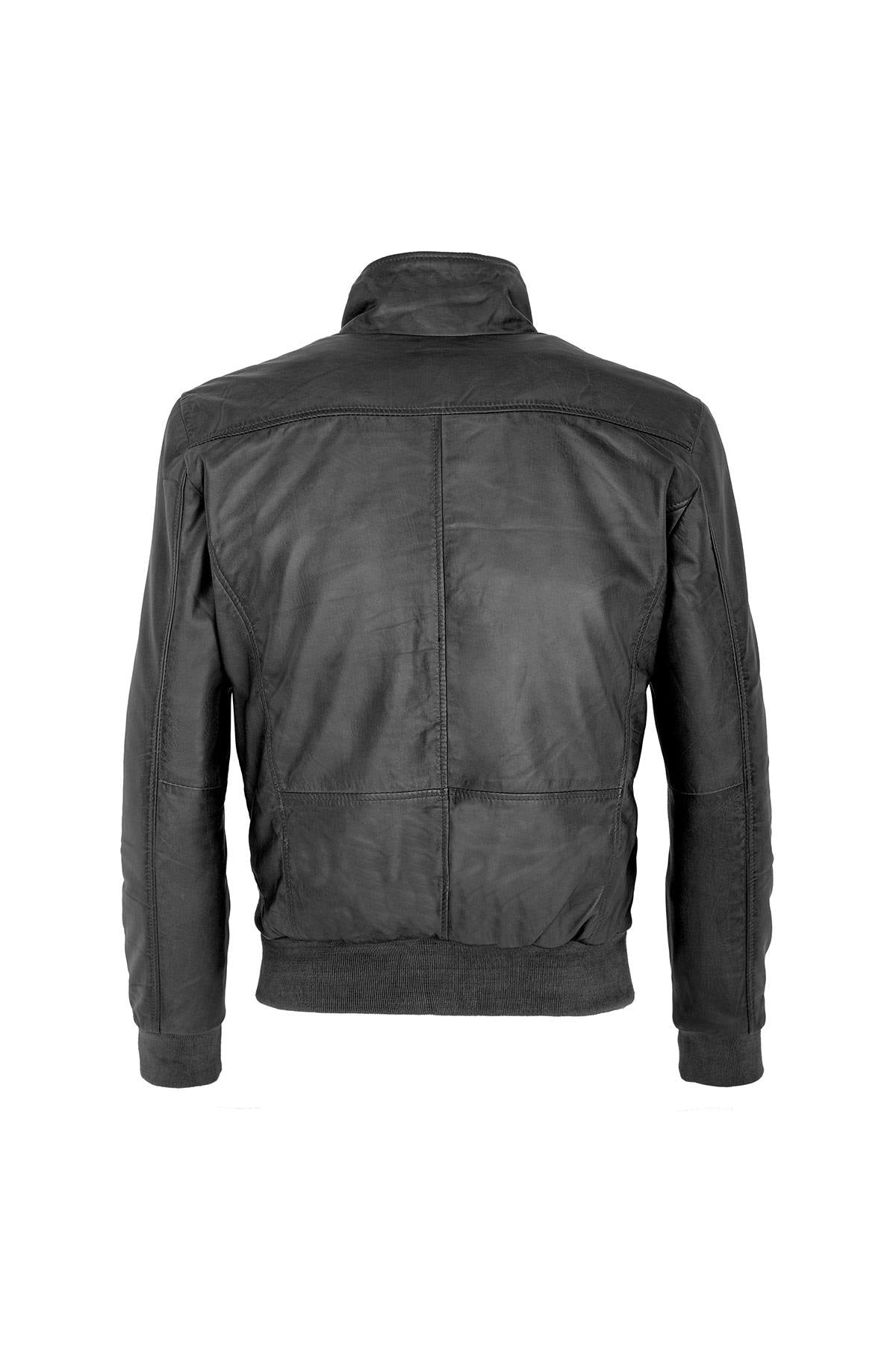 Stand-up collar leather jacket - Image n°3