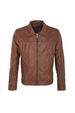 Cognac-colored leather shirt collar - Image n°1