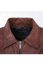 Cognac-colored leather shirt collar - Image n°2