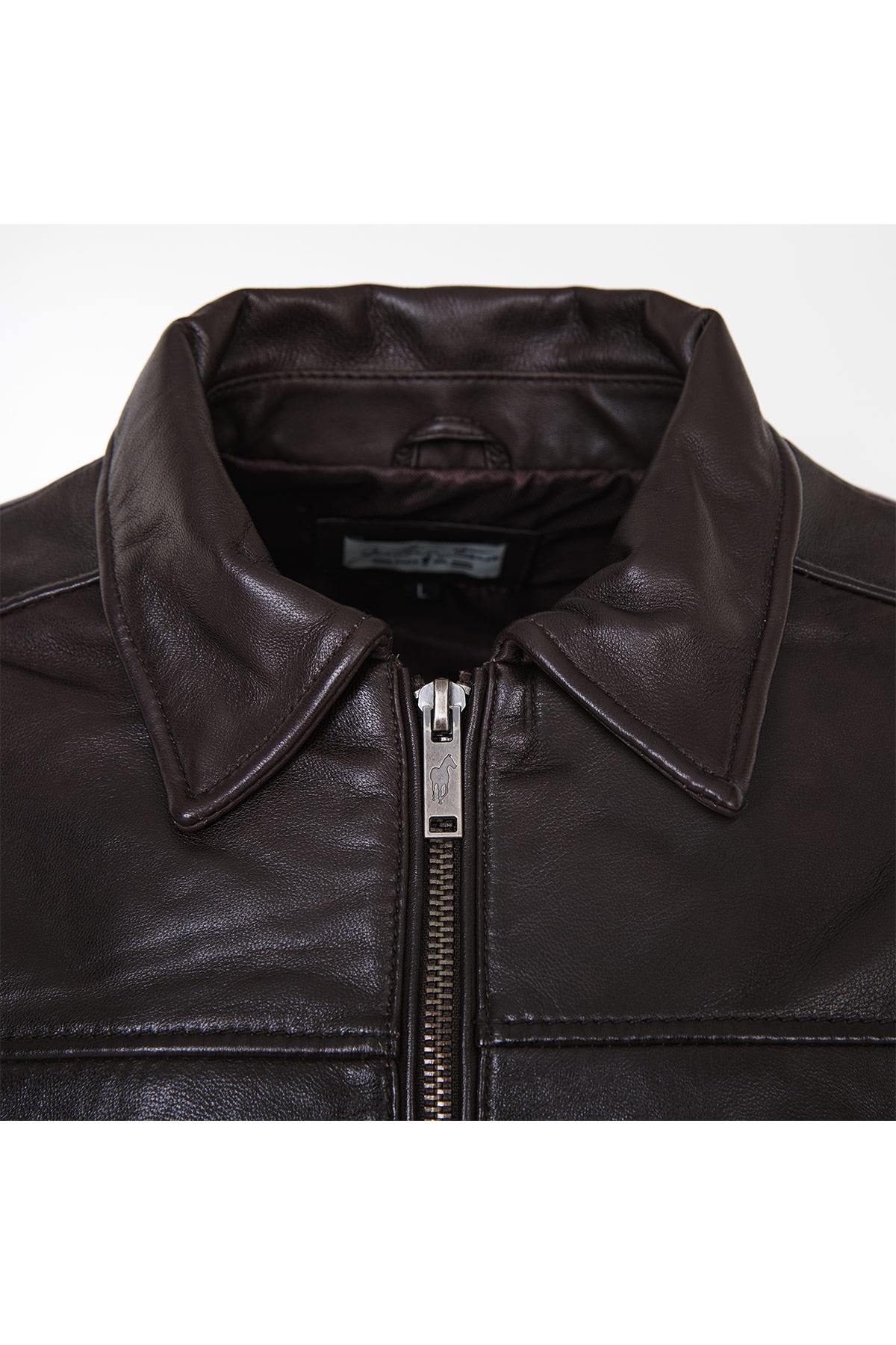 Classic leather jacket with shirt collar - Image n°2
