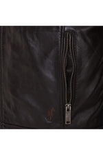 Brown leather jacket with snap collar - Image n°4