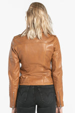 Women's cognac lambskin Biker Jacket - Image n°3