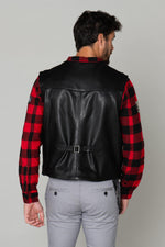 Leather biker vest with back strap - Image n°6