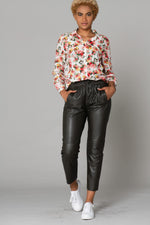 Khaki leather jogger pants - Image n°3