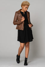 Oakwood's tan lambskin biker: slim, distressed, and effortlessly bold. - Image n°3
