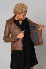 Oakwood's tan lambskin biker: slim, distressed, and effortlessly bold. - Image n°5