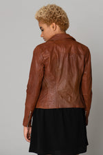 Women's cognac-colored Biker Jacket - Image n°8