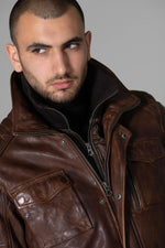 Dark cognac lambskin jacket with a vintage straight cut and sheen. - Image n°3