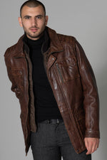 Dark cognac lambskin jacket with a vintage straight cut and sheen. - Image n°4