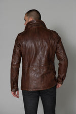 Dark cognac lambskin jacket with a vintage straight cut and sheen. - Image n°6