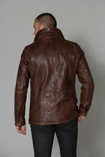 Dark cognac lambskin jacket with a vintage straight cut and sheen. - Image n°6
