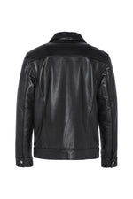 Black leather shirt collar jacket - Image n°7