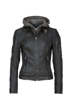 Biker collar jacket with removable hood - Image n°7