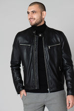 Slim black lambskin jacket with zippered cuffs and burgundy lining. - Image n°3