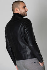 Slim black lambskin jacket with zippered cuffs and burgundy lining. - Image n°6