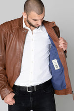 Warm cognac sheepskin, easy fit. Biker collar, vegetable-tanned. - Image n°3