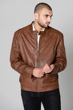Warm cognac sheepskin, easy fit. Biker collar, vegetable-tanned. - Image n°1