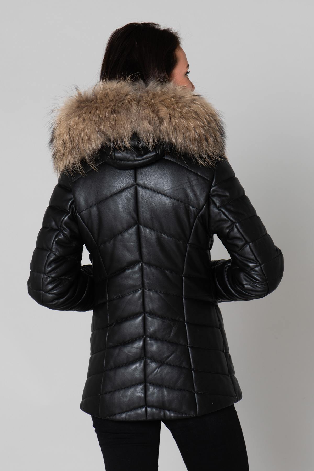 Black lambskin jacket, mid-length with genuine shearling for warmth. - Image n°5