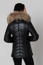 Black lambskin jacket, mid-length with genuine shearling for warmth. - Image n°5