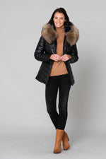 Black lambskin jacket, mid-length with genuine shearling for warmth. - Image n°2