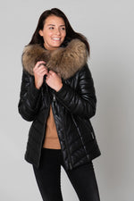 Black lambskin jacket, mid-length with genuine shearling for warmth. - Image n°3