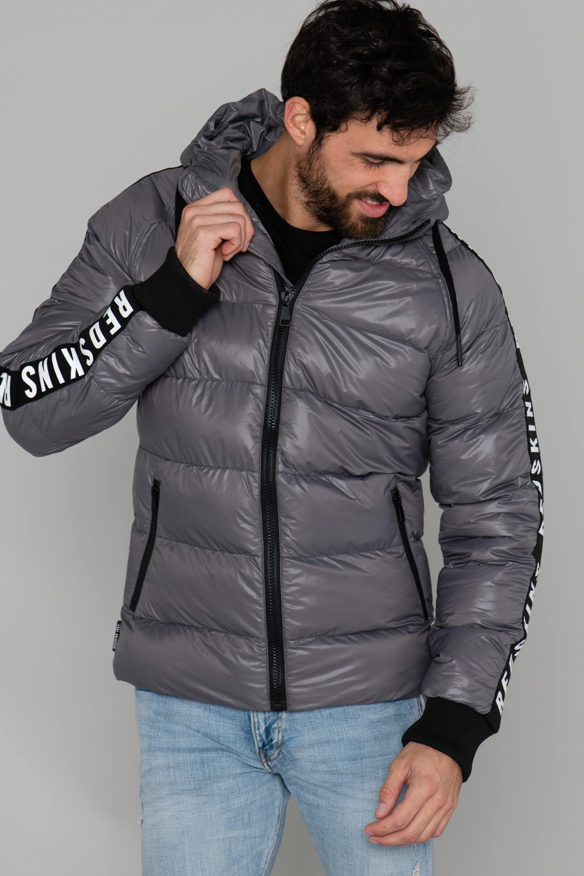 Charcoal gray sports down jacket - Image n°3
