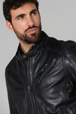 Daytona's glossy black sheep leather jacket with biker collar. - Image n°6